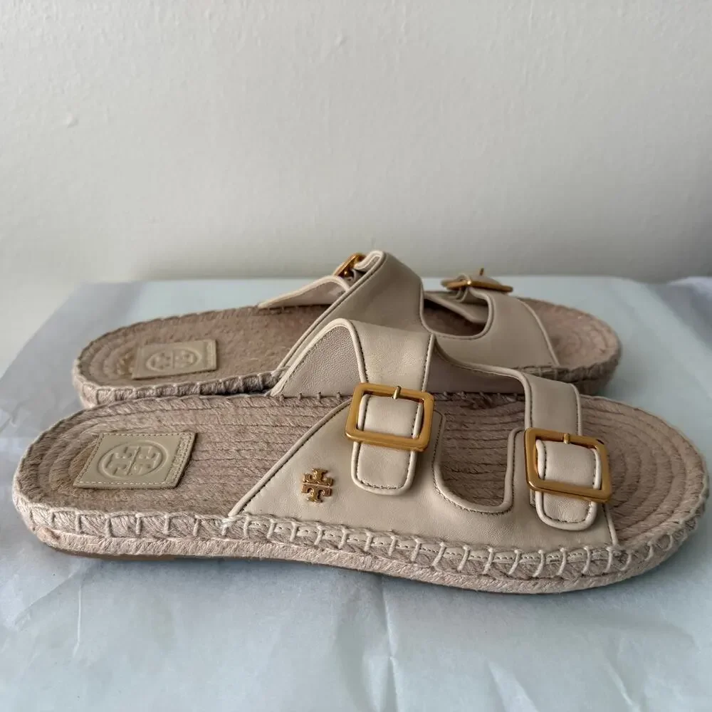 Authentic Tory Burch Gold Espadrille Selby Sandals - size 9.5